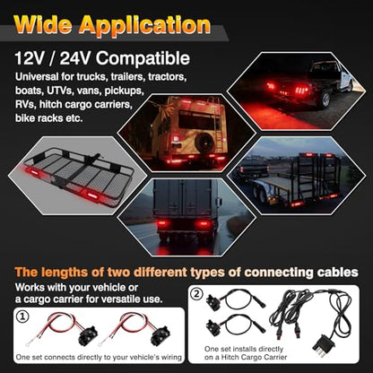 Hitch Cargo Carrier Light Kit, Oval LED Trailer Lights 2PCS 6Inch Red Turn Signal Tail Light with Grommets Wire Harness & 3-Prong Wire Pigtails, Waterproof for Luggage Bike Rack Trailer