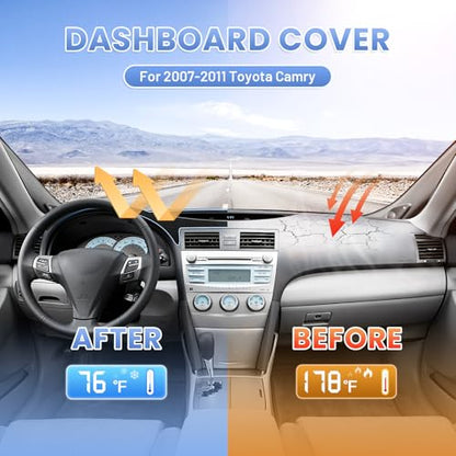Sunsdrew Black Dash Cover for 2007-2011 Toyota Camry Dashboard Cover Mat - size: 07-11 Toyota Camry Dash Cover