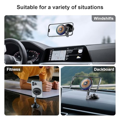 ZBF Magnetic Phone Holder for Car,15W Wireless Fast Charging for MagSafe Car Mount Vacuum Suction Cup Dashboard Windshield Phone Mount for Car 360°Adjustable Magnetic Mount for Women Men iPhone 17/16 - style: Upgraded Mount