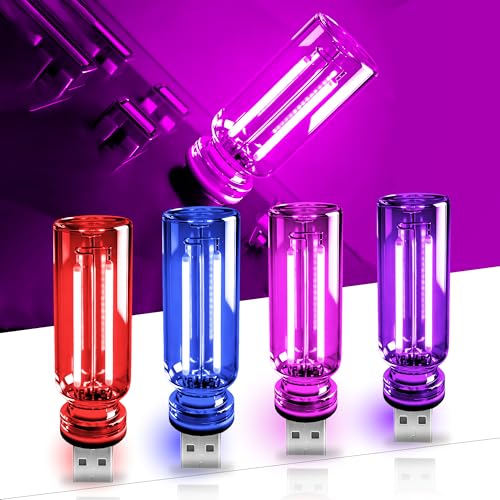 4 PCS USB Touch Dimmable Retro Glass Bottle Car Night Light - color: 1Red&1Blue&1Purple&Pink