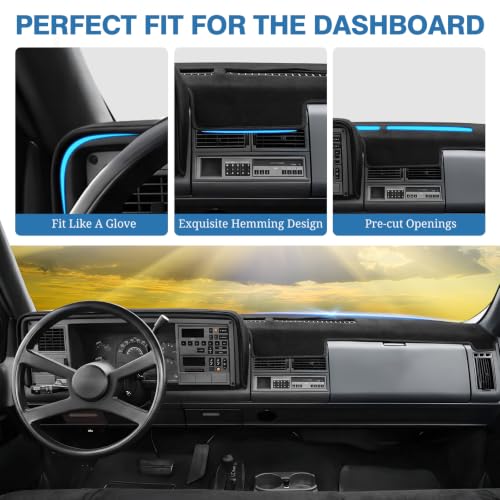 FIILINES Dash Cover Fit for 1988-1994 Chevrolet Silverado/GMC Sierra C1500 C2500 C3500 K1500 K2500 K3500, 1992-1994 GMC Yukon/Chevy Blazer Suburban Dashboard Mat Accessories Non-Slip No Glare Black - size: For Silverado 1988-1994
