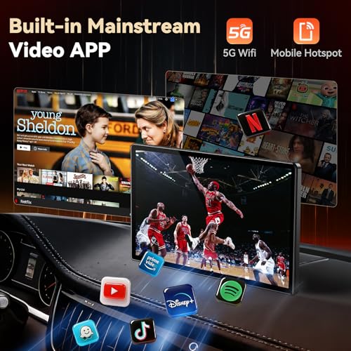 11.3" Wireless Carplay Screen for Car with N-etflix/YouTube/TikTok, Upgraded A-pple CarPlay & Android Auto Screen,Portable AI Magic Box with Backup Camera/Navigation/Voice Control,for All Vehicles