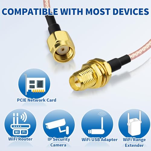 Bingfu WiFi Antenna Extension Cable (2-Pack) RP-SMA Male to RP-SMA Female Bulkhead Mount RG316 Cale 30cm 12 inch for WiFi Router Security IP Camera Wireless Mini PCI Express PCIE Network Card Adapter - color: 12 inch / 30cm