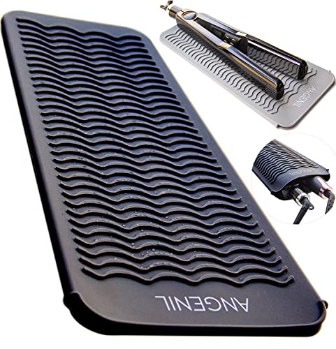 ANGENIL Silicone Heat Resistant Travel Mat Pouch for Titanium Ceramic Flat Iron, Hair Straightener Professional and Curler 2 in 1, Curling Wand, Crimper Hair Iron Tools, Food Grade Silicone, Black - color: Black
