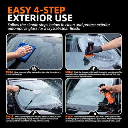 Windshield Glass Coating Kit, 100g Glass Prep Cleaner + 100ml Rain Repellent Spray, Hydrophobic Water Beading Protection, Removes Light Oil Film and Road Grime