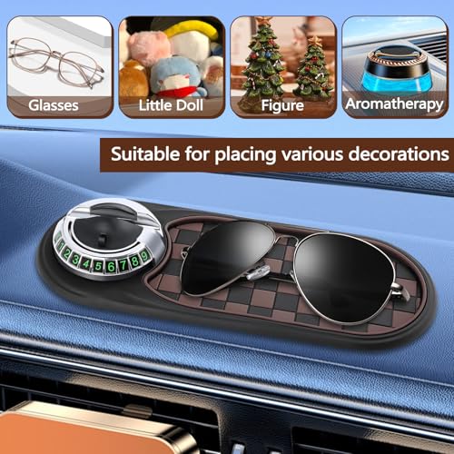 Huakaile Multifunctional Car Anti-Slip Mat with Rotatable Auto Phone Holder, Universal Car Dashboard Mat with Temporary Parking Number, Vehicle Mount Anti Skid Pad for Sunglasses Keys Gadgets (Brown)