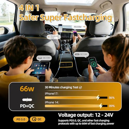 Retractable Car Charger with 31-Inch Cables 4 in 1 Fast Car Charger USB C Car Adapter with Starry Sky Light for iPhone 17 16 15 14 Car Accessories Gifts for Men Women Drivers (RED) - color: RED