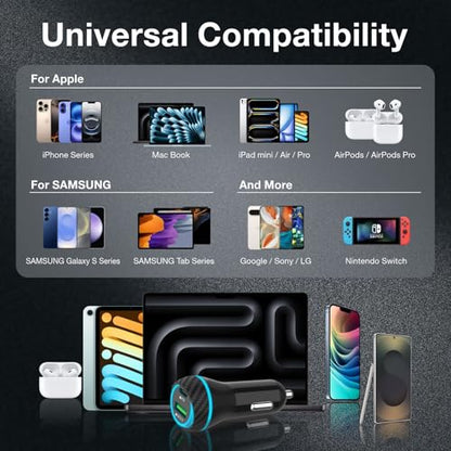 MOCA USB-C Car Charger, 51W USB-C & USB-A 2-Port PD/QC 3.0 Car Power Adapter W/ 2pcs 3.3ft A-P/C-P Cable Car Charger for iPhone 17/16/15 Series, Samsung Galaxy S25/S24/S23 Series, iPad Pro, AirPods - color: Carbon Fiber Texture