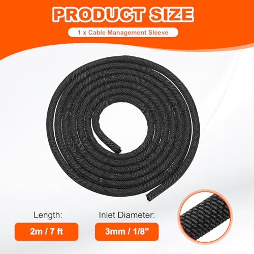 MECCANIXITY Braided Wire Loom, 7ft(2 m) - 1/8"(3mm) Wire Split Braided Cable Management Sleeve Automotive Woven Mesh Split Loom Tubing for Multi-Cable Management, Black - color: Black, size: 7ft(2 m) - 1/8"(3mm)