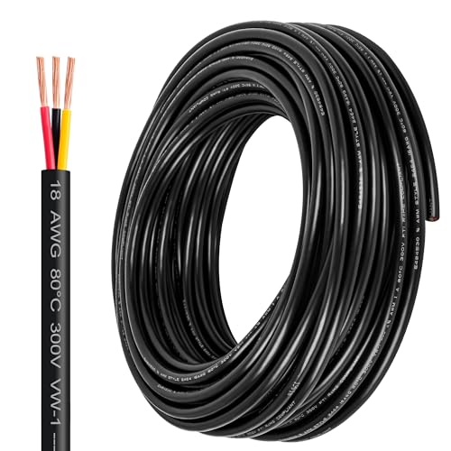 18 Gauge Wire 3 Conductor,18 AWG Electrical Wire Stranded PVC Cord Oxygen-Free Copper Cable,26FT 3 Core Pure Copper Flexible Cable Wire for LED Lamp Lighting Strips Automotive (18AWG-3C, 26FT)… - size: 26FT, style: 18AWG-3C