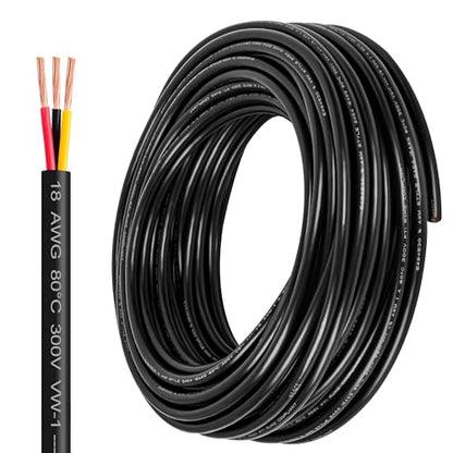 18 Gauge Wire 3 Conductor,18 AWG Electrical Wire Stranded PVC Cord Oxygen-Free Copper Cable,26FT 3 Core Pure Copper Flexible Cable Wire for LED Lamp Lighting Strips Automotive (18AWG-3C, 26FT)… - size: 26FT, style: 18AWG-3C