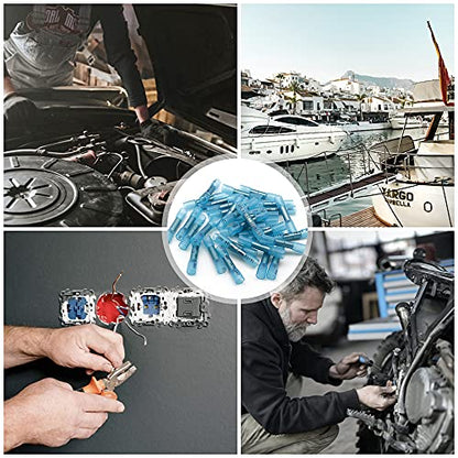 200 Pcs Blue Heat Shrink Butt Connectors, 16-14 AWG Waterproof Electrical Crimp Terminal Splice Wire Connectors for Marine, Automotive, Cable, Wiring - size: 200Pcs 16-14 AWG