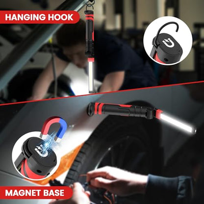 Rechargeable Work Light 2500mAh Magnetic LED Work Light Flashlight Mechanic Light Tool for Men Him, Foldable Lamp with Hook for Car Repair Emergency BBQ Grill (2 Pack) - style: 600 Lumens + 600 Lumens