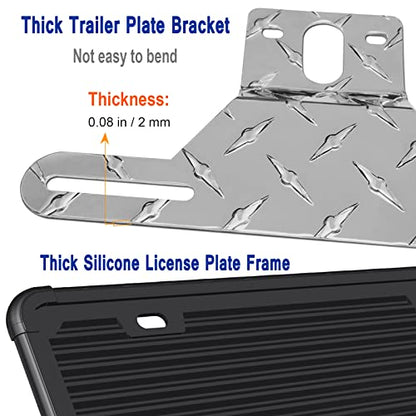 Aootf Trailer License Plate Bracket, Aluminum Holder & Silicone Frame - color: Black