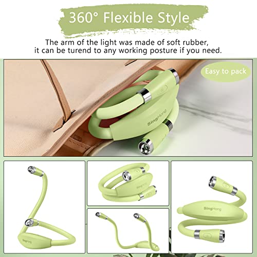 Neck Book Light LED Reading Lamp USB-C Rechargeable, Hands Free, 4 LED Bulbs, 4 Adjustable Brightness, for Reading in Bed or Reading in Car (Green) - color: Green