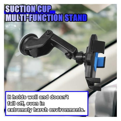 Car Phone Holder Mount, 360° Rotatable Suction Cup Auto Smartphone Stand with Adjustable Long Arm, Universal Vehicle Cellphone Bracket for Windshield & Dashboard (Blue) - color: Blue