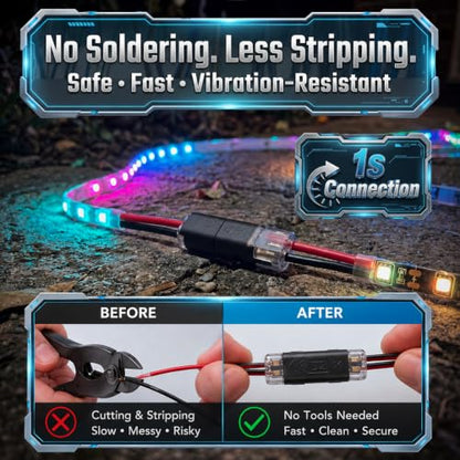 60Pcs Quick Connect Wire Connectors Kit, 50x 2-Pin & 10x 3-Pin Double Wire Plug in Connectors with Locking Buckle, Wire Connectors Push-in for LED Strip Lights, Automotive (Storage Box)
