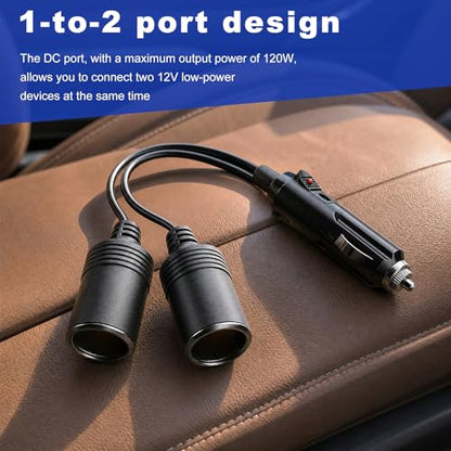 Double Cigarette Lighter Adapter, 12V 24V 1 to 2 Vehicle Power Charger Port Adapters, Universal 2-Socket Cigarette Lighter Splitter Extension Cords, Car Accessories