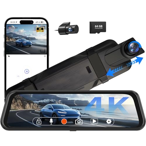 4K Rear View Mirror Camera, 10" Mirror Dash Cam Front and Rear - size: Dual-Channel
