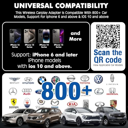 2026 Wireless Carplay Adapter for iPhone,3 Second Auto Connect, No Screen delay, Ultra Mini Design,Plug & Play By USB-A/Type-C Compatible with iOS 10+ and Cars with Factory Wired CarPlay