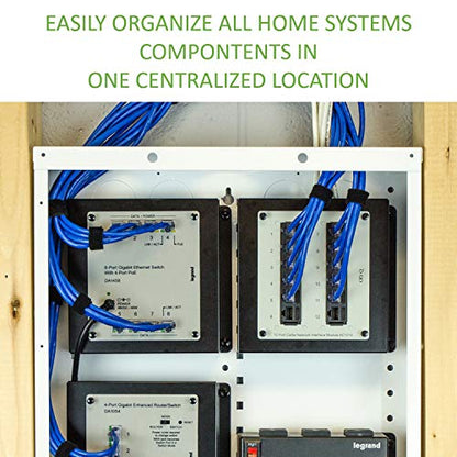 Legrand - OnQ 14 Inch Cable Management, In-Wall 20-Gauge Media Box, Structured Wiring Enclosure with 2.5 Inch Openings for Wires, Glossy White, EN1400