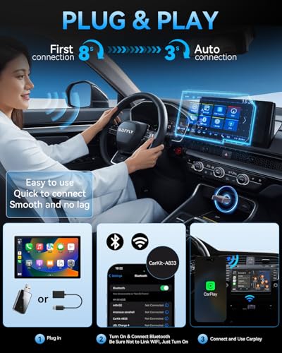 2026 Upgraded 2 in 1 Wireless CarPlay & Android Auto Adapter, USB A/C Dongle Convert Factory Wired for iOS 10+ & Android 11+(Black)