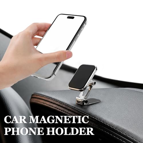 wuyaoyao Magnetic Phone Holder for Car, Foldable Retractable Automotive Cellphone Holder with Super Strong Magnets, Hands Free 360° Adjustable Phone Mount Fits All Smartphones for Car Home (Silver)