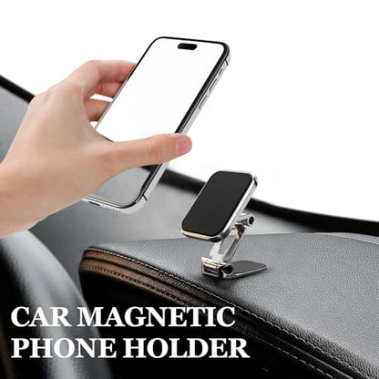 wuyaoyao Magnetic Phone Holder for Car, Foldable Retractable Automotive Cellphone Holder with Super Strong Magnets, Hands Free 360° Adjustable Phone Mount Fits All Smartphones for Car Home (Silver)