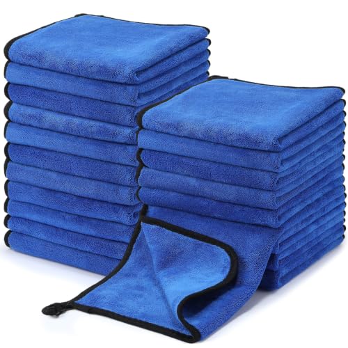 Nuenen 20 Pcs Microfiber Car Drying Towels 800 GSM Thick Plush, Blue - color: Blue