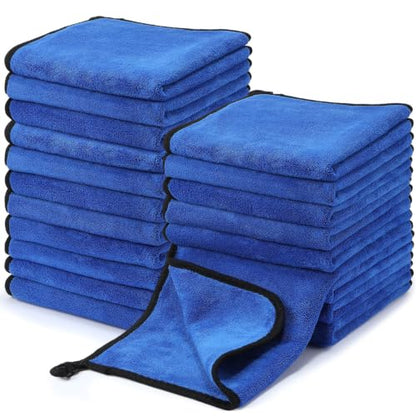 Nuenen 20 Pcs Microfiber Car Drying Towels 800 GSM Thick Plush, Blue - color: Blue