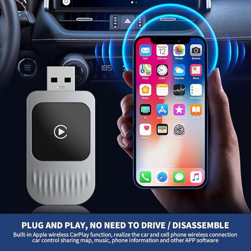 Mini Wireless CarPlay Adapter for Factory Wired CarPlay Vehicles, Convert Wired to Wireless CarPlay, USB-A/USB-C, Low Latency Bluetooth/WiFi Connection for iPhone iOS 10+ (iPhone 6 & 6+) (Silver)