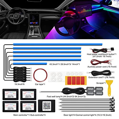 Acrylic Interior Car LED Strip Light with Wireless APP, RGB 18 in 1 with 175 inches 593 LEDs Fiber Optic Ambient Lighting Kits, 16 Million Colors Sound Active Function Car Neon Lights - size: RGB Kit - 18 in 1