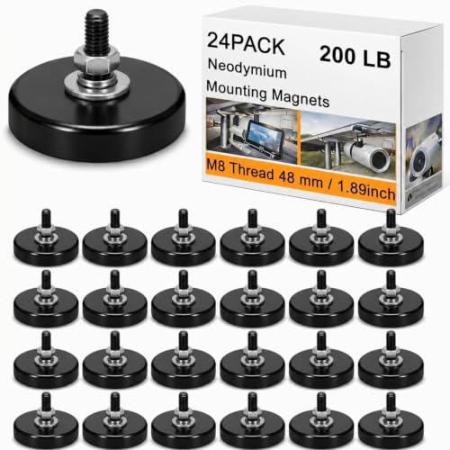 Morningro 24 Pack Mounting Magnet 200lb Magnetic Base M8 Threaded Stud Nut - size: 200lb,1.89inch,M8