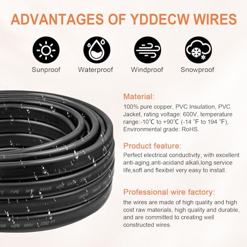 8/3 NM-B Wire with Ground - 15FT 8 Gauge Non-Metallic Sheathed Cable Pure Copper 8 AWG 3 Conductor Residential Indoor Wire for Outlets, Switches and Other Loads etc. - size: 15FT, style: 8AWG/3