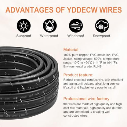 8/3 NM-B Wire with Ground - 15FT 8 Gauge Non-Metallic Sheathed Cable Pure Copper 8 AWG 3 Conductor Residential Indoor Wire for Outlets, Switches and Other Loads etc. - size: 15FT, style: 8AWG/3