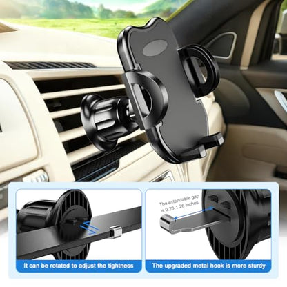 Car Phone Holder, 360° Rotatation Vehicle Air Vent Cell Phone Mount with Hook Clip, Hands Free Automotive Interior Smartphones Cradle, Universal for Most Vehicles (Black) - color: Black