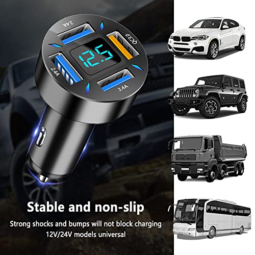 4-in-1 Car Charger 66W Super Fast Charging with USB 2.4A&QC 3.0(Voltmeter&LED Lights) Universal Quick Charge for 12-24V Car Cigarette Lighter Plug(Black-QC/2.4A) - color: Black-QC/2.4A