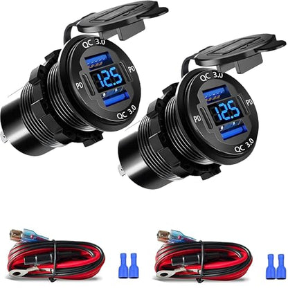 2 Pack 12V USB Outlet, Waterproof Marine USB Port with Voltmeter - color: Pack of 2