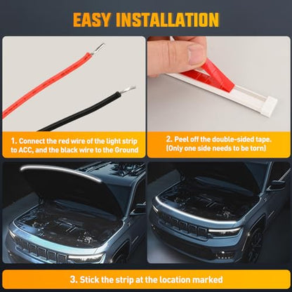 Nilight LED Hood Light Strip, 79Inch Flexible White DRL Car Hood Light - color: White, size: 79 Inch