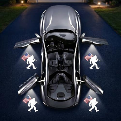 2Pcs Car Door Lights Projector,Compatible with Flag Bigfoot Welcome Lamp - color: Patriotic Compatible with Bigfoot