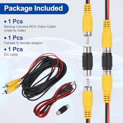 MECCANIXITY Backup Camera RCA Video Cable, 8m/26.24ft RCA Car Rear Reverse Camera Video Extension Cable & Detection Wire for Truck Bus SUV, Male to Male, with Female to Female Coupler, DC Wire - size: 8m/26.24ft