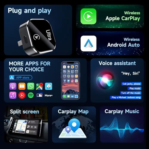 Mini CarPlay Wireless Adapter with Function Buttons, CarPlay Dongle Stick