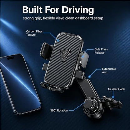 Car phone holder vent,car vent phone mount,360° adjustable phone holders for your car,car vent phone holder,air vent car phone holder mount for car compatible with iPhone,all 4–7” phones(carbon fiber)