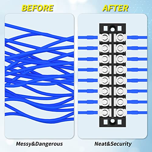 Joinfworld Terminal Block 25A 600V Dual Row Screw Terminal Strip with Cover, 8 Position Pre-Insulated Wire Terminal Block with Jumpers - 4 Pack - style: 25A 8P