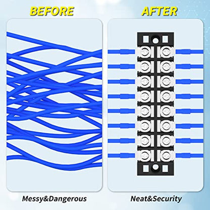 Joinfworld Terminal Block 25A 600V Dual Row Screw Terminal Strip with Cover, 8 Position Pre-Insulated Wire Terminal Block with Jumpers - 4 Pack - style: 25A 8P