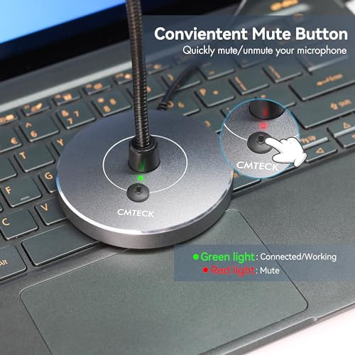 CMTECK USB Computer Microphone, Studio-Quality，Plug & Play for PC,Laptop - color: Gray