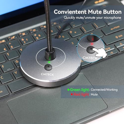 CMTECK USB Computer Microphone, Studio-Quality，Plug & Play for PC,Laptop - color: Gray
