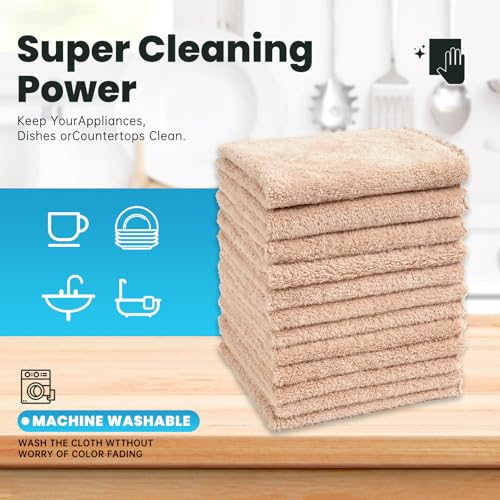 12 Pack Cleaning Cloth,Ultra Soft Absorbent Quick Drying Microfiber Cleaning Rags,No Scratches,Reusable,Washable,Lint Free Cleaning Towels for Kitchen,Window,Glass,car,11.8"×11.8"(Camel) - color: Camel