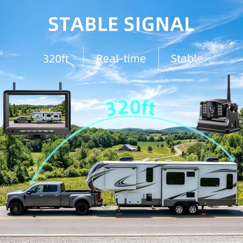 eRapta Dual Magnetic Wireless Backup Cameras - HD1080P 7” DVR Monitor, Stable Signal for RV/Trailer/Truck/Tractor/Camper/Hitch/Travel, 1-Min Install-Free, Clear Night Vision Back Up Camera (ACT702) - color: dark black
