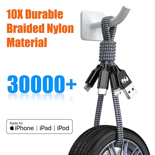 Long Multi Charging Cable,USB Universal Charger,2Pack 6ft Car Cord - color: Grey/Black-6FT-2Pack